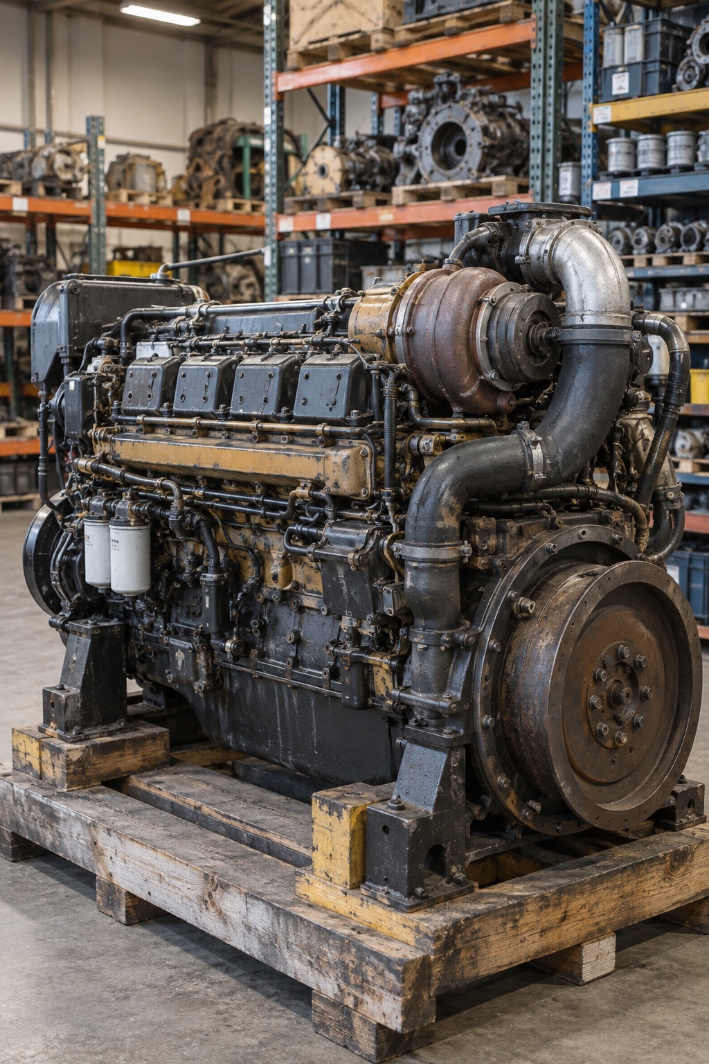 Large industrial diesel engine assembly in a heritage store