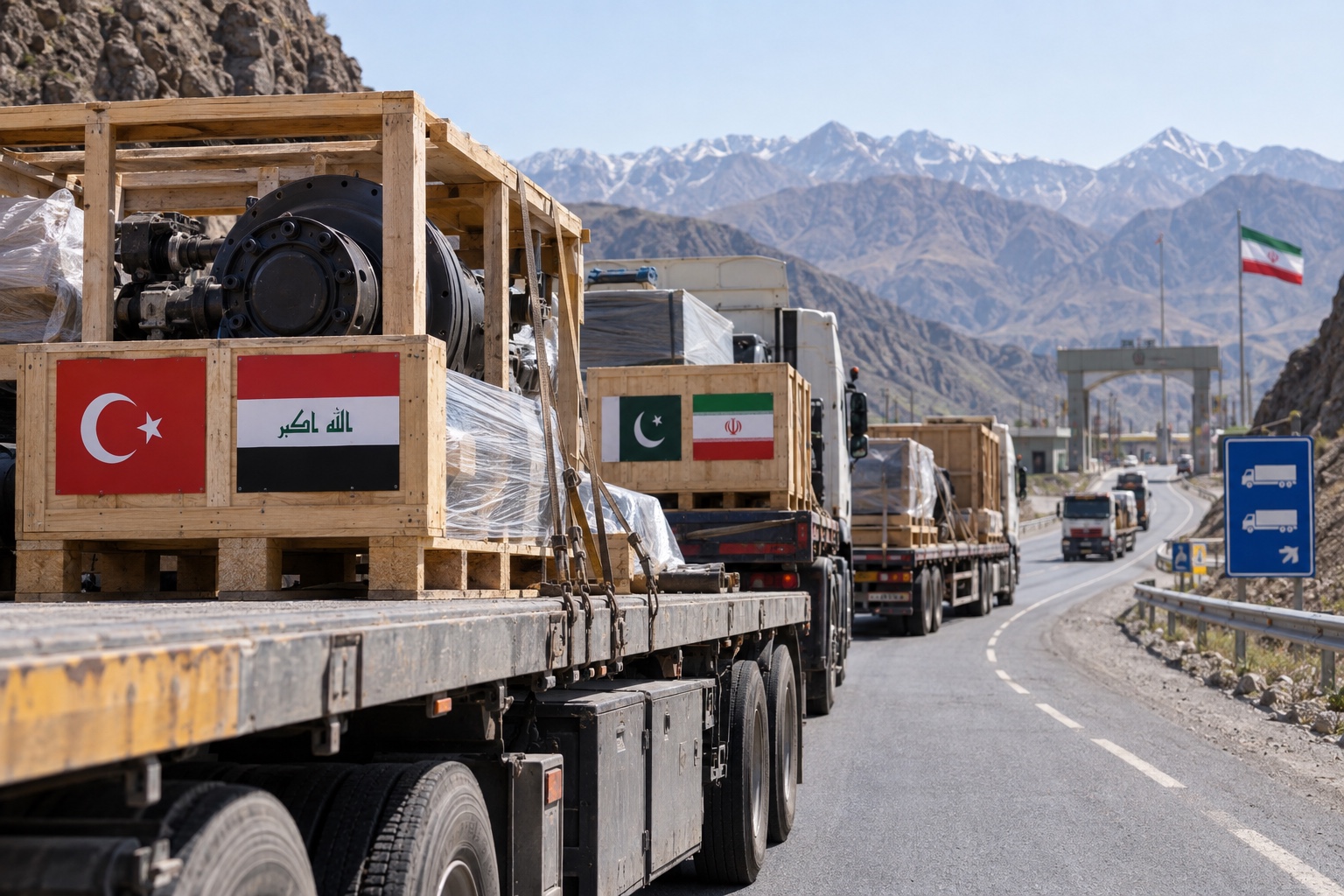 Truck convoy on an overland mountain highway